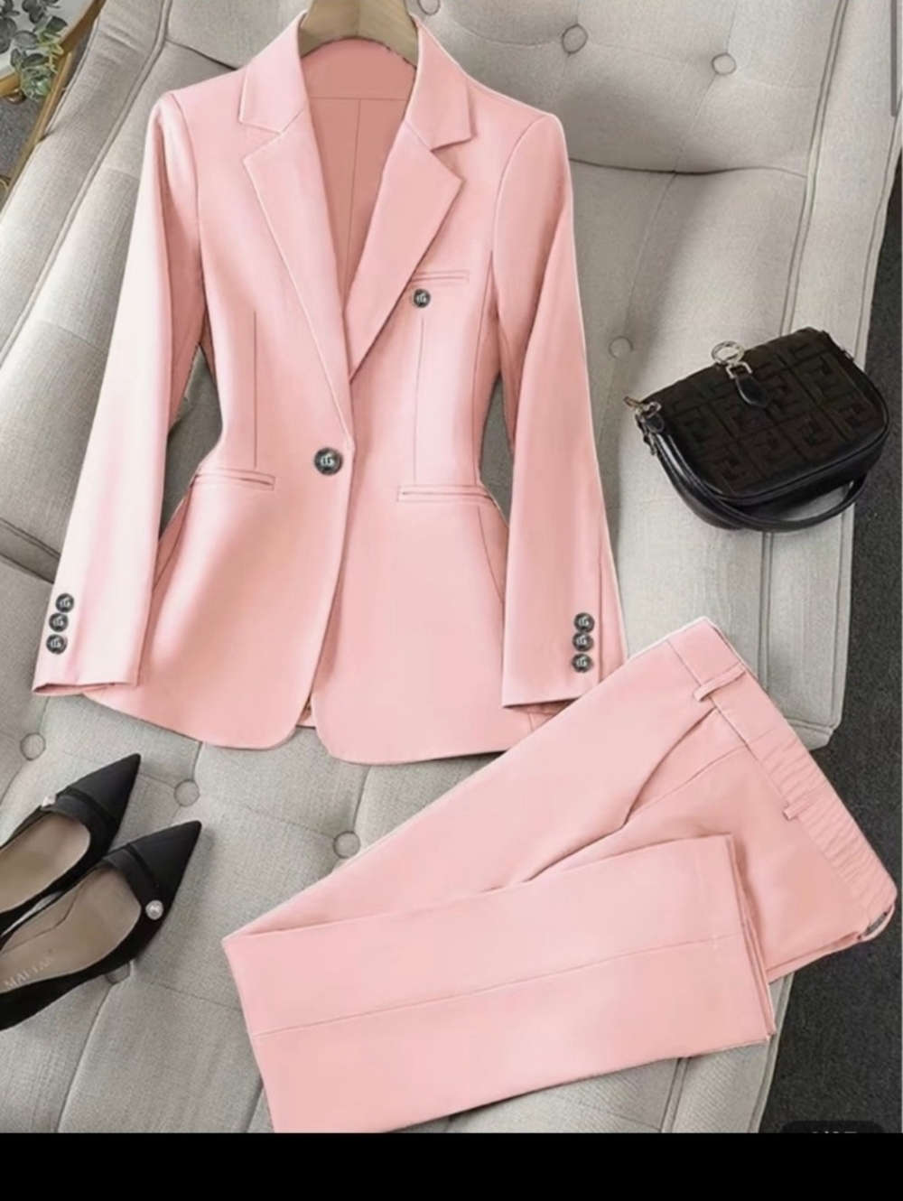 Tailored Pink Blazer and Pants Set